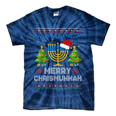 Merry Chrismukkah Happy Hanukkah Christmas Santa Hat Menorah Tie-Dye T-Shirt