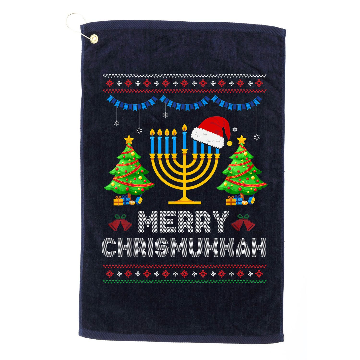 Merry Chrismukkah Happy Hanukkah Christmas Santa Hat Menorah Golf Towel