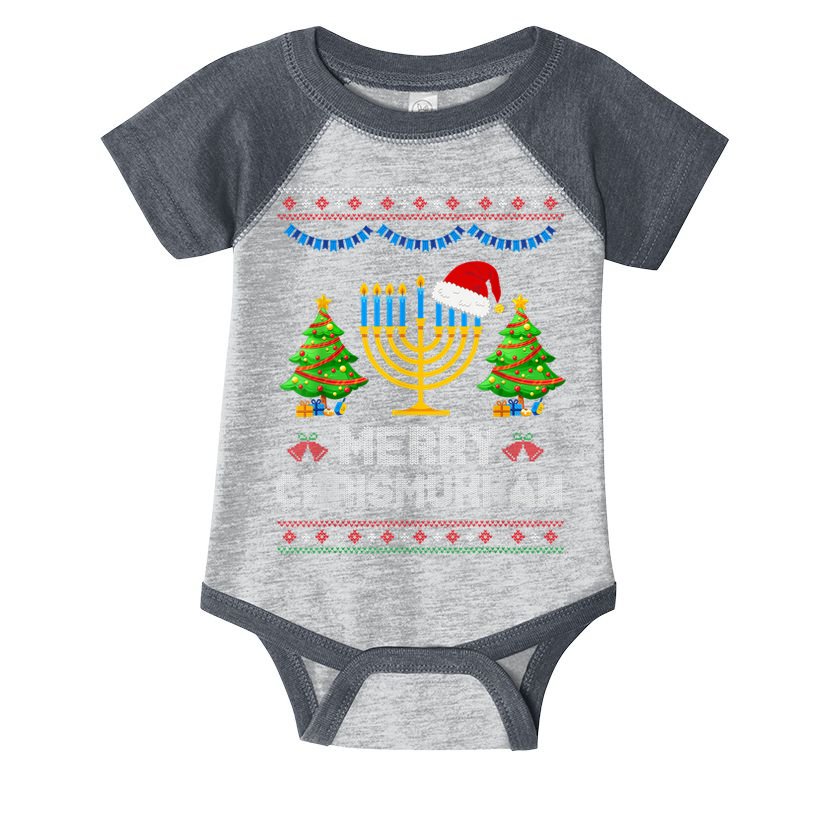 Merry Chrismukkah Happy Hanukkah Christmas Santa Hat Menorah Infant Baby Jersey Bodysuit