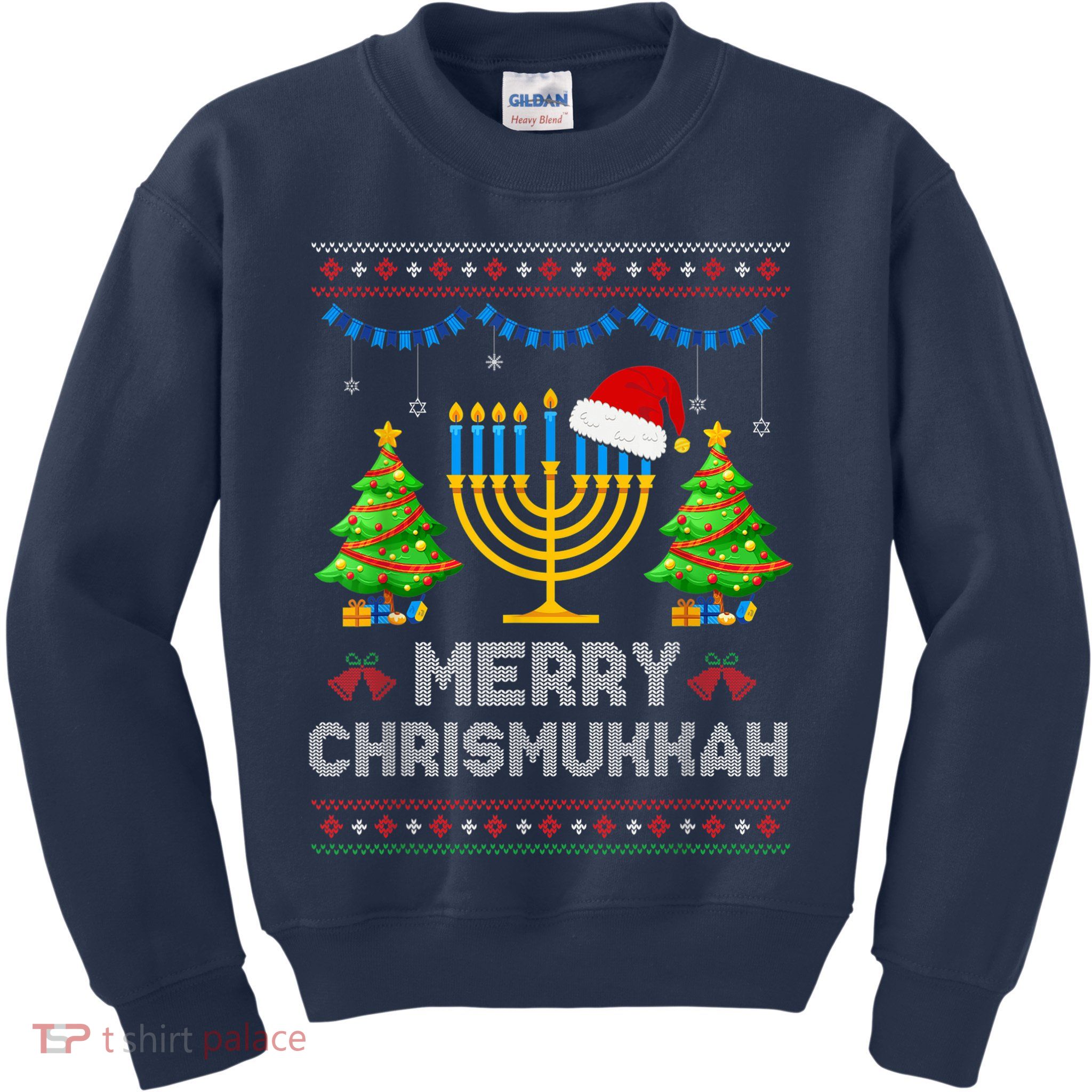 Merry Chrismukkah Happy Hanukkah Christmas Santa Hat Menorah Kids Sweatshirt