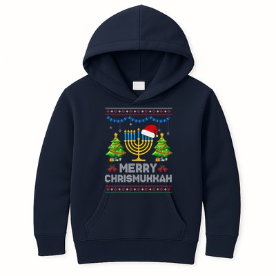 Merry Chrismukkah Happy Hanukkah Christmas Santa Hat Menorah Kids Hoodie