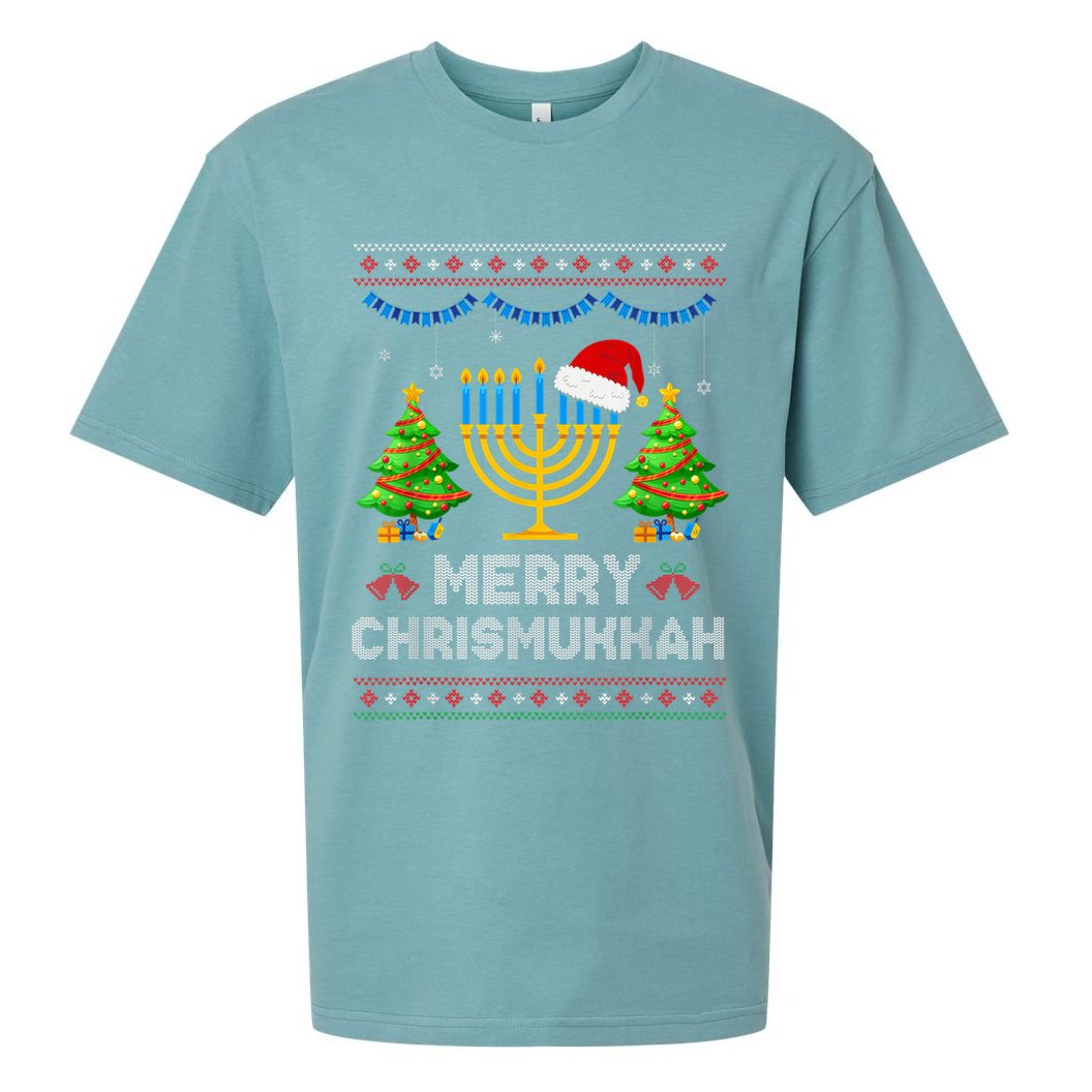 Merry Chrismukkah Happy Hanukkah Christmas Santa Hat Menorah Sueded Cloud Jersey T-Shirt