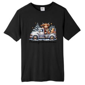 Merry Christmas Highland Cow Western Santa Hat Xmas Tall Fusion ChromaSoft Performance T-Shirt