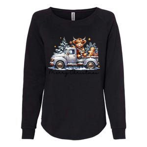 Merry Christmas Highland Cow Western Santa Hat Xmas Womens California Wash Sweatshirt