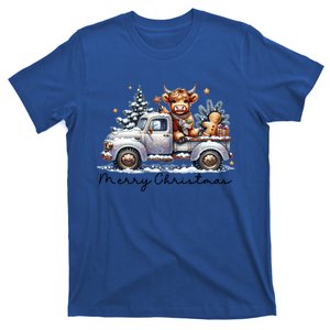 Merry Christmas Highland Cow Western Santa Hat Xmas T-Shirt