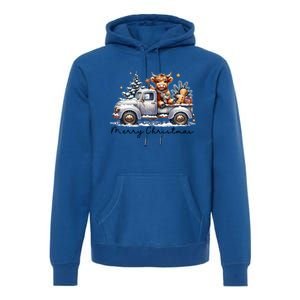 Merry Christmas Highland Cow Western Santa Hat Xmas Premium Hoodie