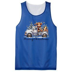 Merry Christmas Highland Cow Western Santa Hat Xmas Mesh Reversible Basketball Jersey Tank