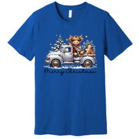 Merry Christmas Highland Cow Western Santa Hat Xmas Premium T-Shirt