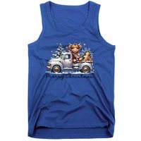 Merry Christmas Highland Cow Western Santa Hat Xmas Tank Top