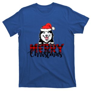 Merry Christmas Husky Dog Christmas Red Plaid Santa Hat Xmas Gift T-Shirt