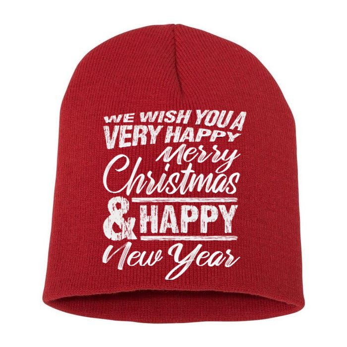 Merry Christmas Happy New Year Short Acrylic Beanie