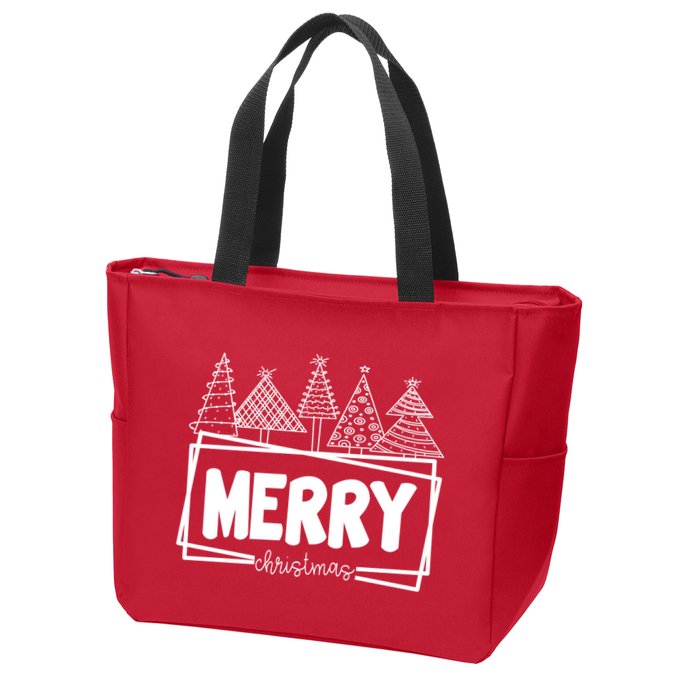 Merry Christmas Holiday Festive Zip Tote Bag