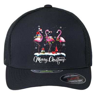 Merry Christmas Hat Santa Flamingo Light Snow Xmas Pajamas Flexfit Unipanel Trucker Cap