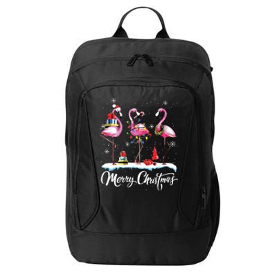 Merry Christmas Hat Santa Flamingo Light Snow Xmas Pajamas City Backpack