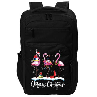 Merry Christmas Hat Santa Flamingo Light Snow Xmas Pajamas Impact Tech Backpack