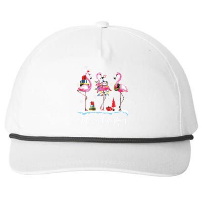 Merry Christmas Hat Santa Flamingo Light Snow Xmas Pajamas Snapback Five-Panel Rope Hat