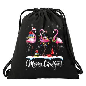 Merry Christmas Hat Santa Flamingo Light Snow Xmas Pajamas Drawstring Bag