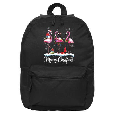 Merry Christmas Hat Santa Flamingo Light Snow Xmas Pajamas 16 in Basic Backpack