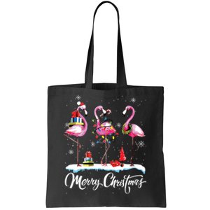 Merry Christmas Hat Santa Flamingo Light Snow Xmas Pajamas Tote Bag