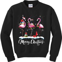 Merry Christmas Hat Santa Flamingo Light Snow Xmas Pajamas Kids Sweatshirt