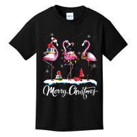 Merry Christmas Hat Santa Flamingo Light Snow Xmas Pajamas Kids T-Shirt