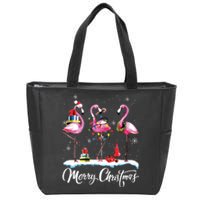 Merry Christmas Hat Santa Flamingo Light Snow Xmas Pajamas Zip Tote Bag