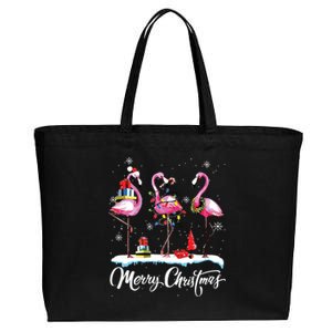 Merry Christmas Hat Santa Flamingo Light Snow Xmas Pajamas Cotton Canvas Jumbo Tote