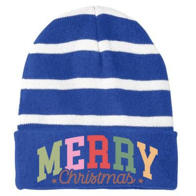 Merry Christmas Holiday Season Winter Vibes Christmas Meaningful Gift Striped Beanie with Solid Band