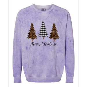 Merry Christmas Holiday Plaid Christmas Tree And Leopard Print Gift Colorblast Crewneck Sweatshirt