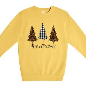 Merry Christmas Holiday Plaid Christmas Tree And Leopard Print Gift Premium Crewneck Sweatshirt