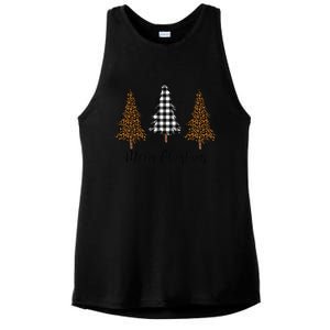 Merry Christmas Holiday Plaid Christmas Tree And Leopard Print Gift Ladies PosiCharge Tri-Blend Wicking Tank