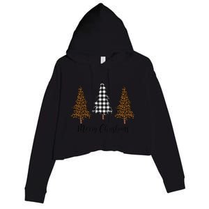 Merry Christmas Holiday Plaid Christmas Tree And Leopard Print Gift Crop Fleece Hoodie