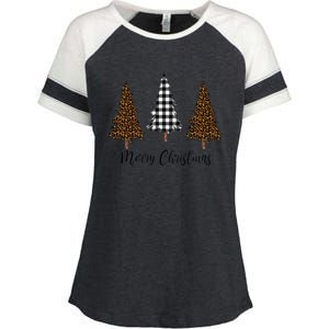 Merry Christmas Holiday Plaid Christmas Tree And Leopard Print Gift Enza Ladies Jersey Colorblock Tee