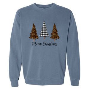 Merry Christmas Holiday Plaid Christmas Tree And Leopard Print Gift Garment-Dyed Sweatshirt