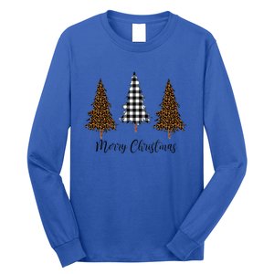 Merry Christmas Holiday Plaid Christmas Tree And Leopard Print Gift Long Sleeve Shirt