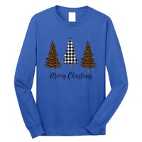 Merry Christmas Holiday Plaid Christmas Tree And Leopard Print Gift Long Sleeve Shirt