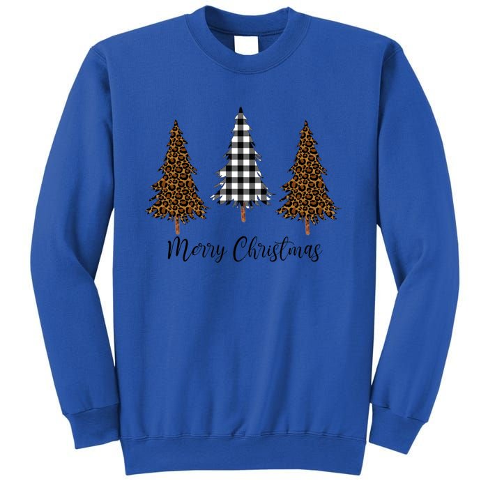 Merry Christmas Holiday Plaid Christmas Tree And Leopard Print Gift Sweatshirt