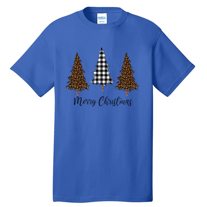 Merry Christmas Holiday Plaid Christmas Tree And Leopard Print Gift Tall T-Shirt