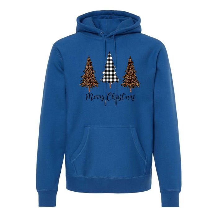 Merry Christmas Holiday Plaid Christmas Tree And Leopard Print Gift Premium Hoodie