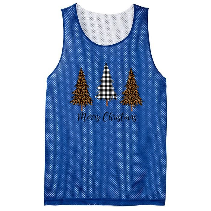 Merry Christmas Holiday Plaid Christmas Tree And Leopard Print Gift Mesh Reversible Basketball Jersey Tank