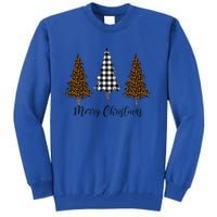 Merry Christmas Holiday Plaid Christmas Tree And Leopard Print Gift Tall Sweatshirt