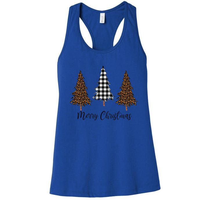 Merry Christmas Holiday Plaid Christmas Tree And Leopard Print Gift Women's Racerback Tank