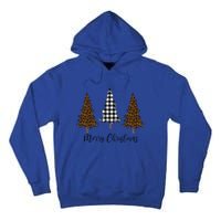 Merry Christmas Holiday Plaid Christmas Tree And Leopard Print Gift Tall Hoodie