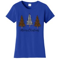 Merry Christmas Holiday Plaid Christmas Tree And Leopard Print Gift Women's T-Shirt