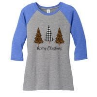 Merry Christmas Holiday Plaid Christmas Tree And Leopard Print Gift Women's Tri-Blend 3/4-Sleeve Raglan Shirt