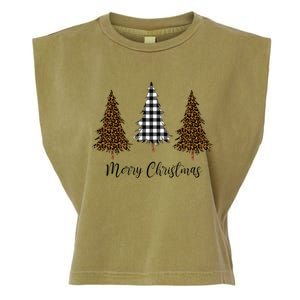 Merry Christmas Holiday Plaid Christmas Tree And Leopard Print Gift Garment-Dyed Women's Muscle Tee