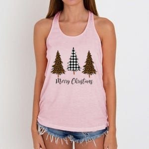 Merry Christmas Holiday Plaid Christmas Tree And Leopard Print Gift Women's Knotted Racerback Tank