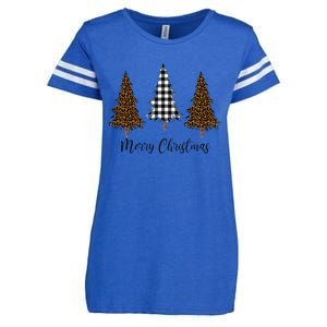 Merry Christmas Holiday Plaid Christmas Tree And Leopard Print Gift Enza Ladies Jersey Football T-Shirt