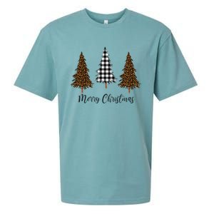 Merry Christmas Holiday Plaid Christmas Tree And Leopard Print Gift Sueded Cloud Jersey T-Shirt