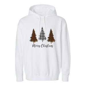 Merry Christmas Holiday Plaid Christmas Tree And Leopard Print Gift Garment-Dyed Fleece Hoodie